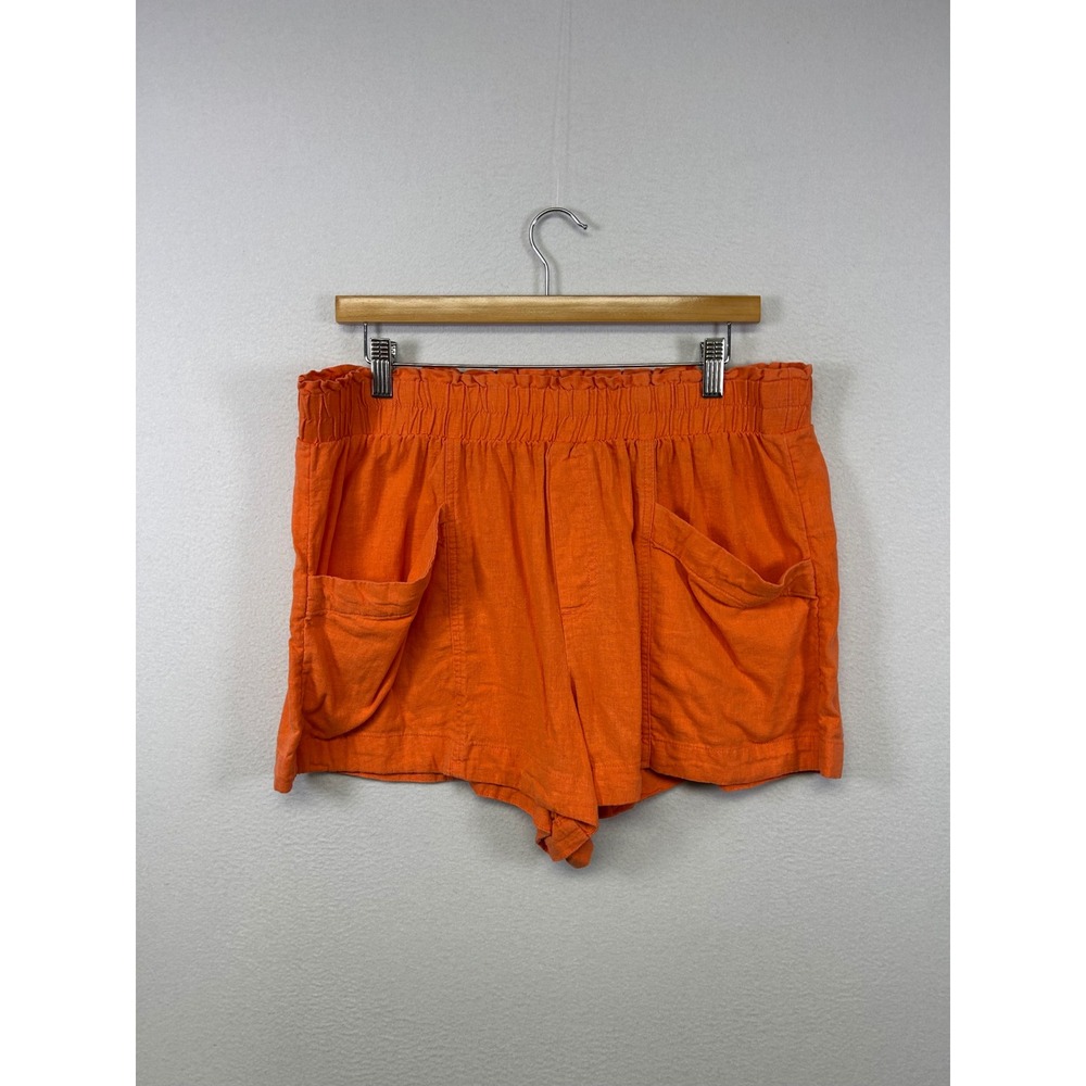 Summer Boho A New Day Womens XL‎ Orange Linen Blend Paperbag Waist Pocket Shorts